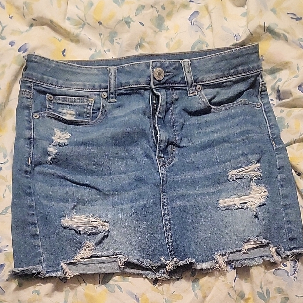 American Eagle Outfitters Blue Distressed Mini Skirt